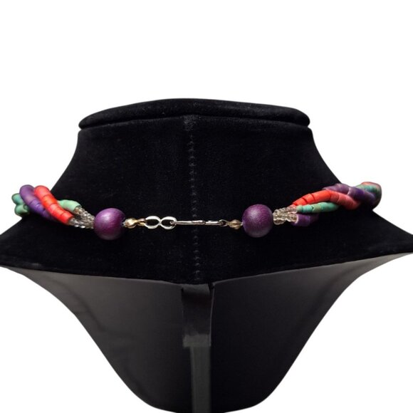 Wooden Necklace 24 Inch Vintage Handmade Tube Beads Triple Strand Hook Clasp - Picture 5 of 10